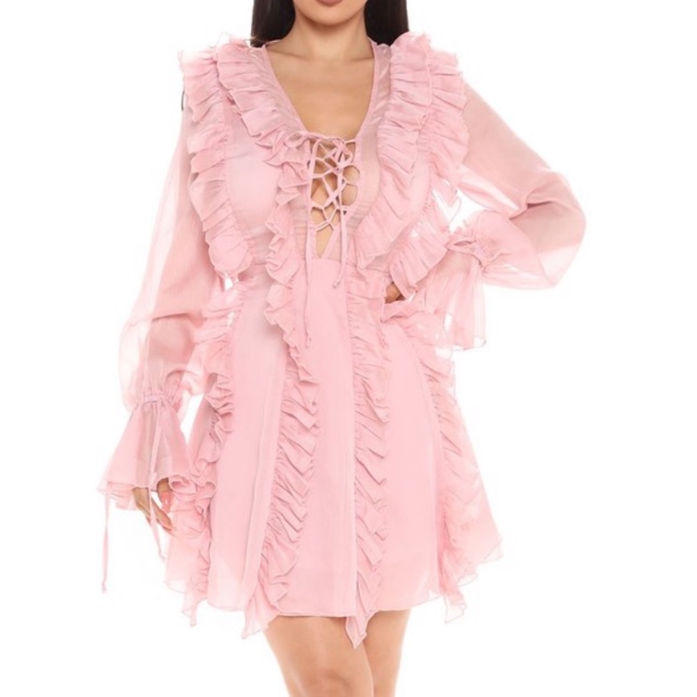 Pink ruffle mini dress